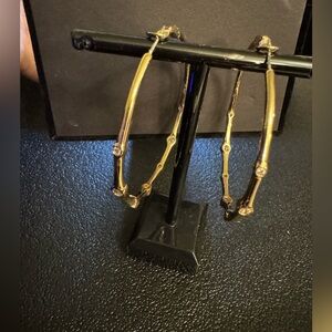 Lilly Pulitzer Gold Tone and Rhinestone Bamboo Style Hoop Earrings